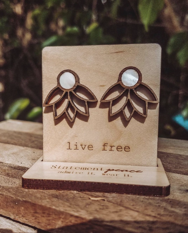 Wooden Stud Earrings ~ Lotus