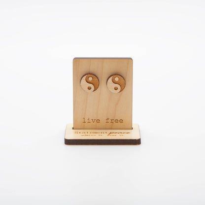 Wooden Stud Earrings ~ Ying Yang