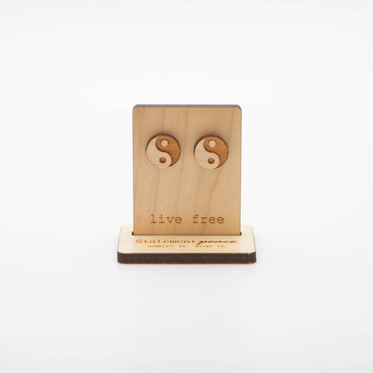 Wooden Stud Earrings ~ Ying Yang