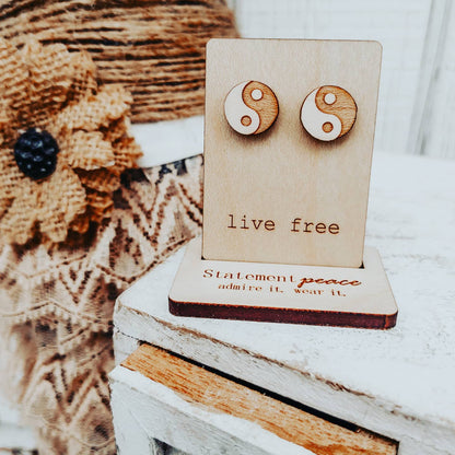 Wooden Stud Earrings ~ Ying Yang